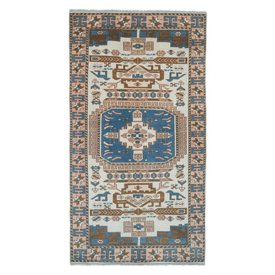 Vintage Turkish Geometric and Animal Design Rug 3'5" X 6'