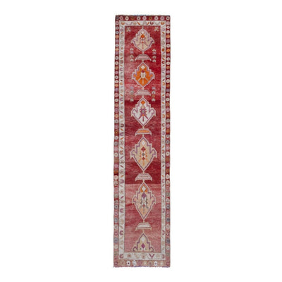 Vintage Red Turkish Oushak Herki Hallway Runner Rug 2'9'' X 11'4''
