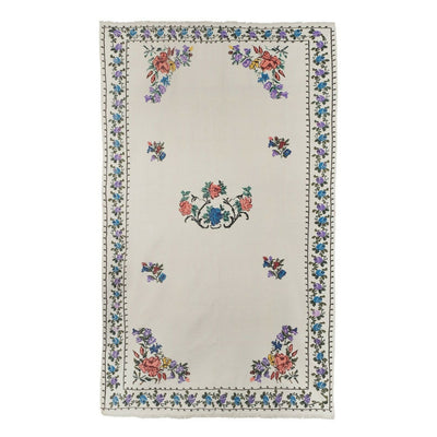 Vintage Embroided Aubusson Style Floral Turkish Kilim Rug