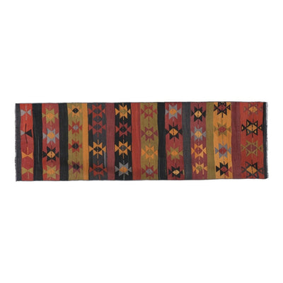 Vintage Organic Turkish Yellow and  Red Kilim Rug Runner 3' x 9'5''