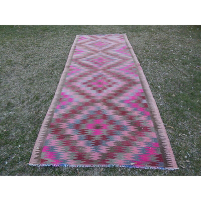 1970s Vintage Geometrical Caucasian Kilim Runner - 3'11'' x 9'6''