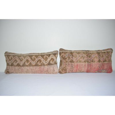 Set of Two Distressed Turkish Oushak Rug Pillow Cover 10" X 24"