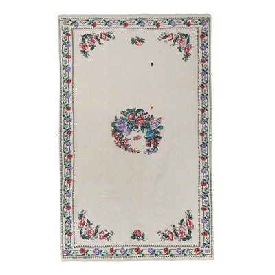 Handwoven Floral Pattern Needlepoint Kilim Rug, Wall Hanging Turkish Jajim Rug