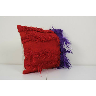 Woven Turkish Wool Shaggy Kilim Pillow Cover, Shag Carpet Cushion 16" x 20''