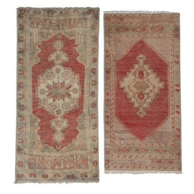 Distressed Low Pile Rug Turkish Yastik Small Rug - a Pair 1'5" X 2'11"