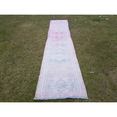 Vintage Muted Long Kurdish Runner With Borders - Stair Carpet