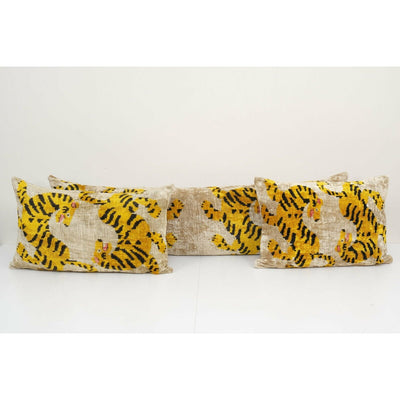 Tiger Ikat Velvet Bedding Pillow, Silk Lumbar Cushion
