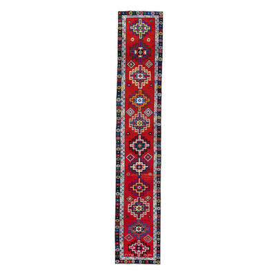 Vintage Colorful Kurdish Herki Runner Rug - Hallway Carpet 2'5" X 12'1"