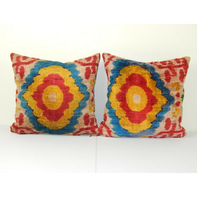 Ikat pillow - Silk Velvet Pillow Cover - Set Ethnic Decorative pillow 16" x 16"