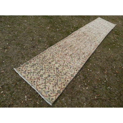 Vintage Anatolian Turkish Oushak Rug Runner, Hand Knotted Floral  124 x 25 inch