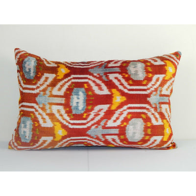 16" x 24" Red ikat velvet pillow - silk velvet ikat