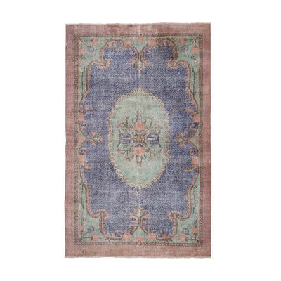 Distressed Blue Turkish Oushak Rug - Room Size Carpet 6'4" X 9' 12"