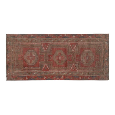 Vintage Tribal Geometric Caucasian Runner Rug Hand-Knotted Oriental Carpet