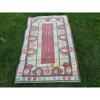 Handmade Carpet Vintage Turkish Milas Rug, Pastel Colored Carpet 2'11" X 4'8"