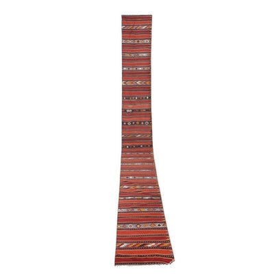 Vintage Turkish Oushak Extra Long and Narrow Kilim Runner With Mid Century