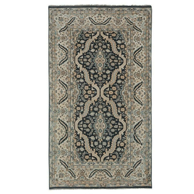 Handknotted Indigo Turkish Oushak Rug with Medallion 3'1" X 5'4"