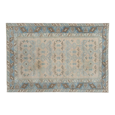 Vintage Turkish Hand-Knotted Wool Blue Rug with Rich Border - Designer Carpet
