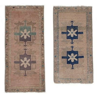 Set of Two Distressed Small Turkish Rug - Pair Kitchen Rug Mat 1'6" X 3'3"