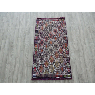 Vintage Embroidery Turkish Cicim Kilim Rug - Small Rug Mat