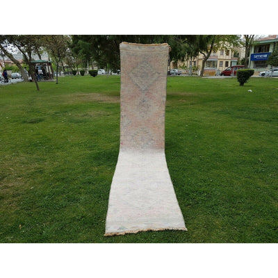 Vintage Handwoven Anatolian Oushak Herki Distressed Area Runner Rug