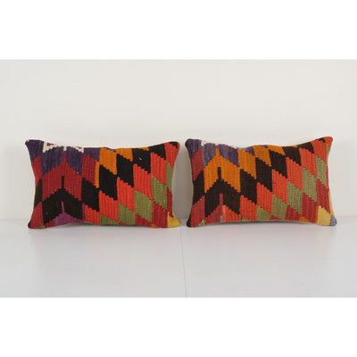 Set Black Pillow Case Made from Rustic Anatolian Vintage Lumbar Kilim Cushion