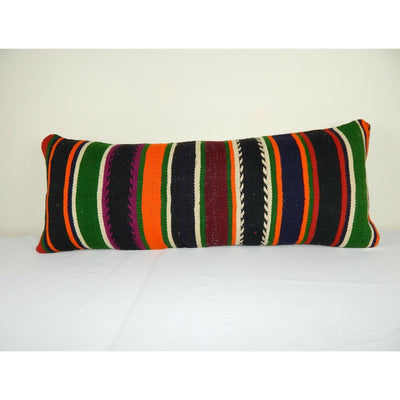 Vintage Striped Queen Boho Woven Bedding Kilim Pillow Cover, Handwoven 16"x40"