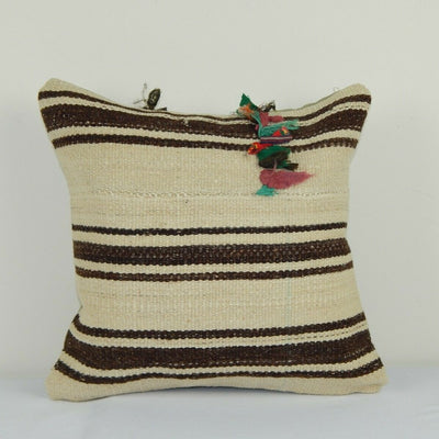 16" X 16" Unique Organic Turkish Hemp Kilim Pillow