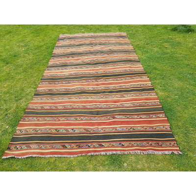 1970s Vintage Handmade Turkish Flatweave Kilim Rug - 5'8'' x 10'11''