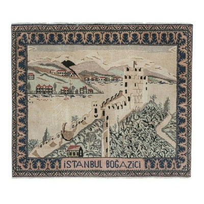 Handknotted Istanbul Bogazici Bridge Pictorial Rug 4'3'' x 5'1''