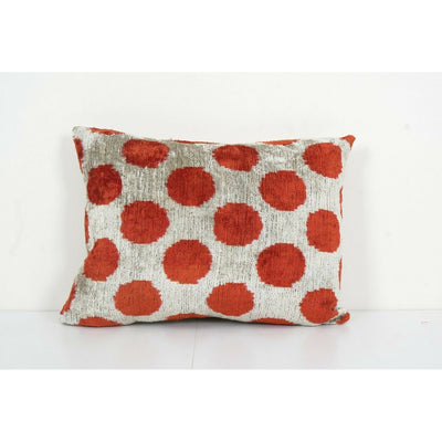 Ikat Red Polka Dot Pillow Cover - Silk Velvet Lumbar Pillow Cover