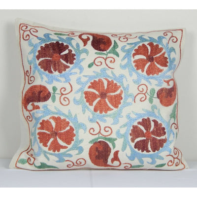 Vintage Ethnic Suzani Lumbar Pillow, Tribal Turkish Cushion 15" x 17"