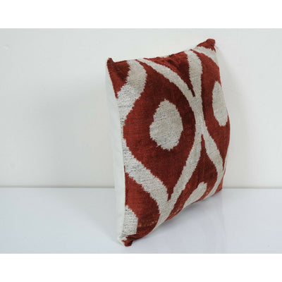 16" x 16" Velvet İkat Pillow,Handmade Uzbek Decorative Pillow, Silk İkat Cushion