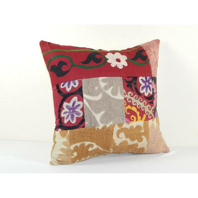 Uzbek Patchwork Suzani Patchwork Cover, Suzani Pillow Case 18" x 18"