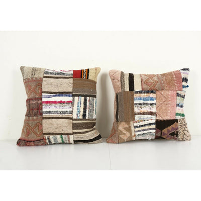 Set of Two Turkish Patchwork Kilim Pillow Cover