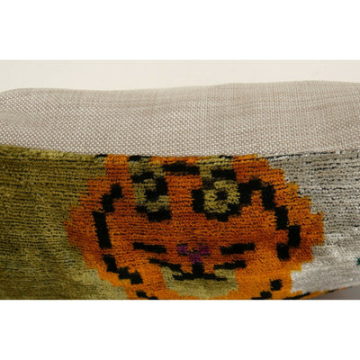 Square Silk Tiger Ikat Velvet Pillow, Yellow Animal Pattern Ethnic Cushion