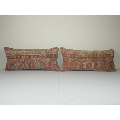 Turkish Small Pillow, Wool Anatolian Carpet Pillow Set of Two Pillows 12" x 24"