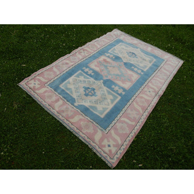 Vintage Turkish Kars Rug With Rich Border - Dining Room Carpet 4'2'' x 6'2''