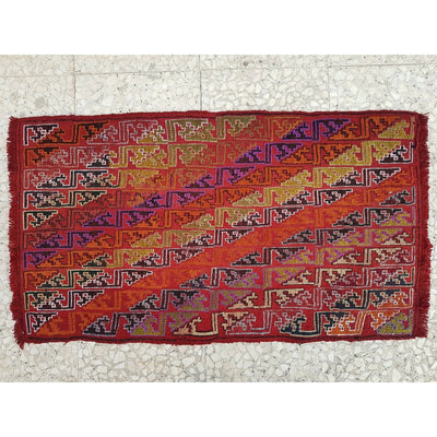 Table Decor Small Embroidered Turkish Rug, Handwoven Wall Hanging Kilim 1.8x3.1