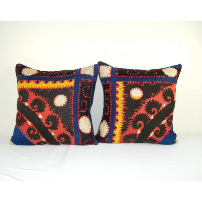 Suzani Embroidered Pillows - a Pair 18" X 18", Bohemian Kilim Pillow