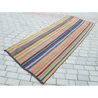 Kitchen Runner, Tribal Flat Woven Turkish Oushak Kilim Rug Runner 3.4 X 8.7 FT