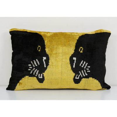 Panther Ikat Velvet Pillow, Silk Lumbar Cushion Cover