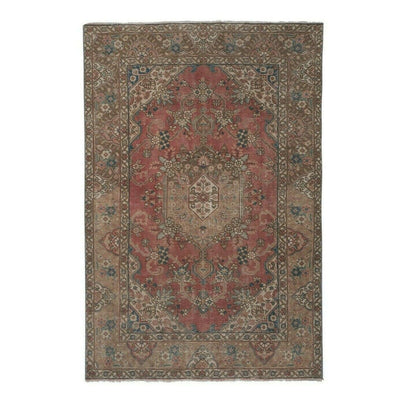 Vintage Handknotted Turkish Unusual Rug with Floral Border 4'5" X 6'4"