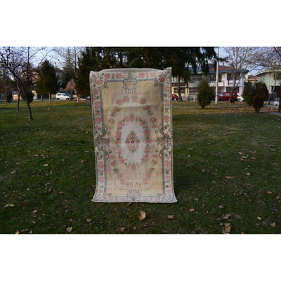 Hand Knotted Faded Yellow Wool Turkish Sparta Rug 3'9" X 6'11"