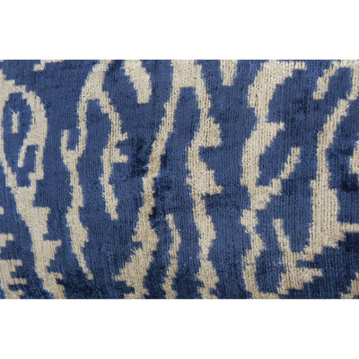 Ikat Velvet Pillow - Blue Silk Lumbar Cushion Cover - Boho Home Decor