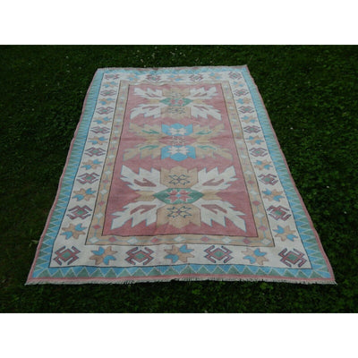 Vintage Turkish Oushak Rug With Soft Color Hand Knotted Rug - Kitchen Carpet