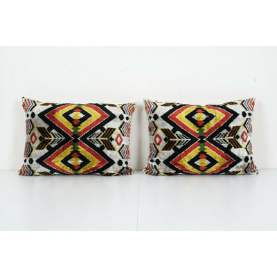 Silk Ikat Velvet Pillow - Red and Yellow Velvet Pillow