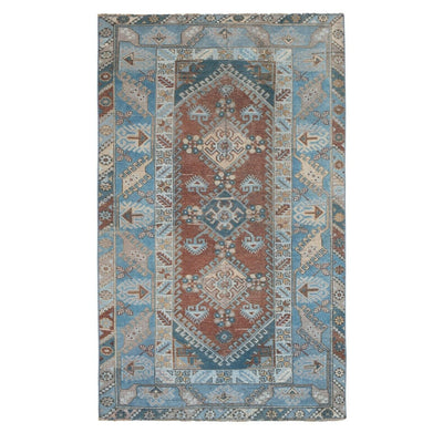 Faded Blue and Rustic Brown Turkish Oushak Rug - Designer Carpet3'10" X 6'1"