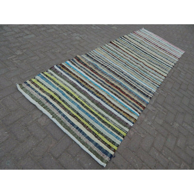 Vintage Striped Modern Turkish Rag Rug 3'11'' x 10'6''