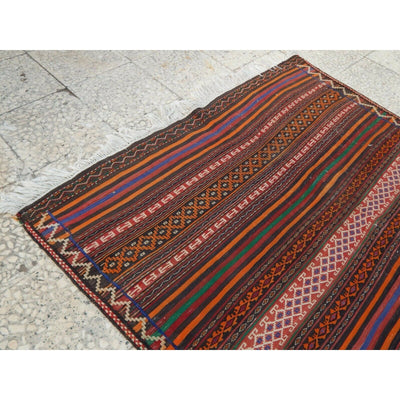 4.2 X 9.6 Ft Multi Colored Classic Wool Turkish Kilim Rug, Foyer Entryway Size