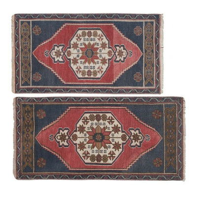 Distressed Low Pile Yastik Mat Faded Colors Rug - Set of Two